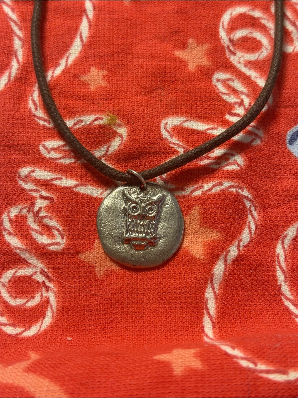 Owl Pendant Leather Cord Necklace - Brown